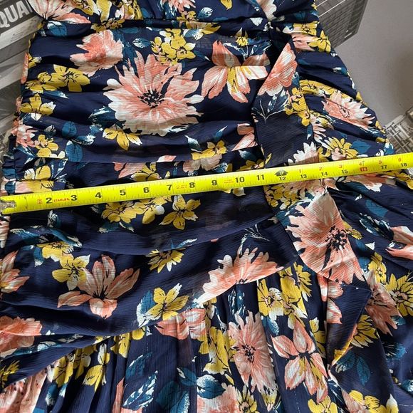 NEW Lulu’s Dress Womens Medium Stunning Soiree Blue Floral Ruched‎ Midi Slit - Picture 13 of 16